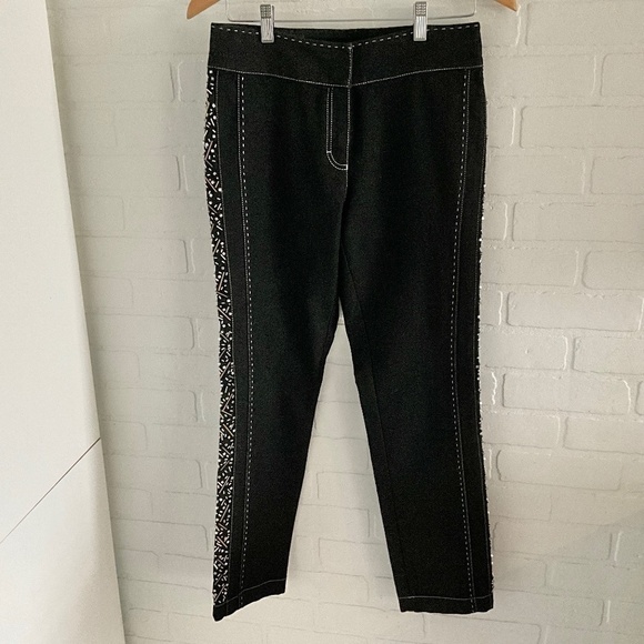 NWOT Escada Y2K Women’s Denim Jeans Blokecore Black Beaded Pockets 8 - Picture 1 of 16